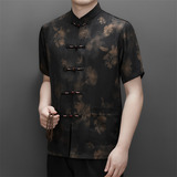 25年夏季香云纱高端印花唐装男士中老年风新中式汉服M9217P63，男装民族服装，星座804（原QT730）