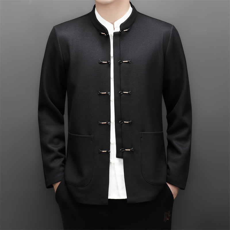 冬季老人纯色唐装风男加绒爸爸中式品质外套M25315P115，男装民族服装，星座804（原QT730）