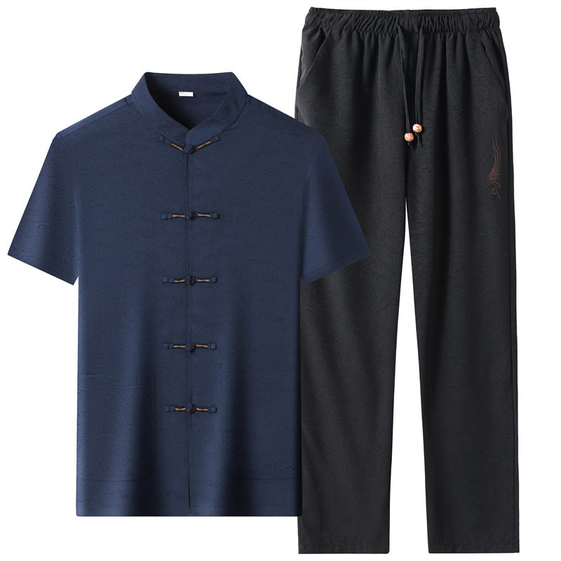 25年夏季仿真丝高端唐装男士中老年风新中式汉服M9301P73,男装民族服装,星座804（原QT730）