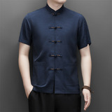 25年夏季仿真丝高端唐装男士中老年风新中式汉服M9301P73，男装民族服装，星座804（原QT730）