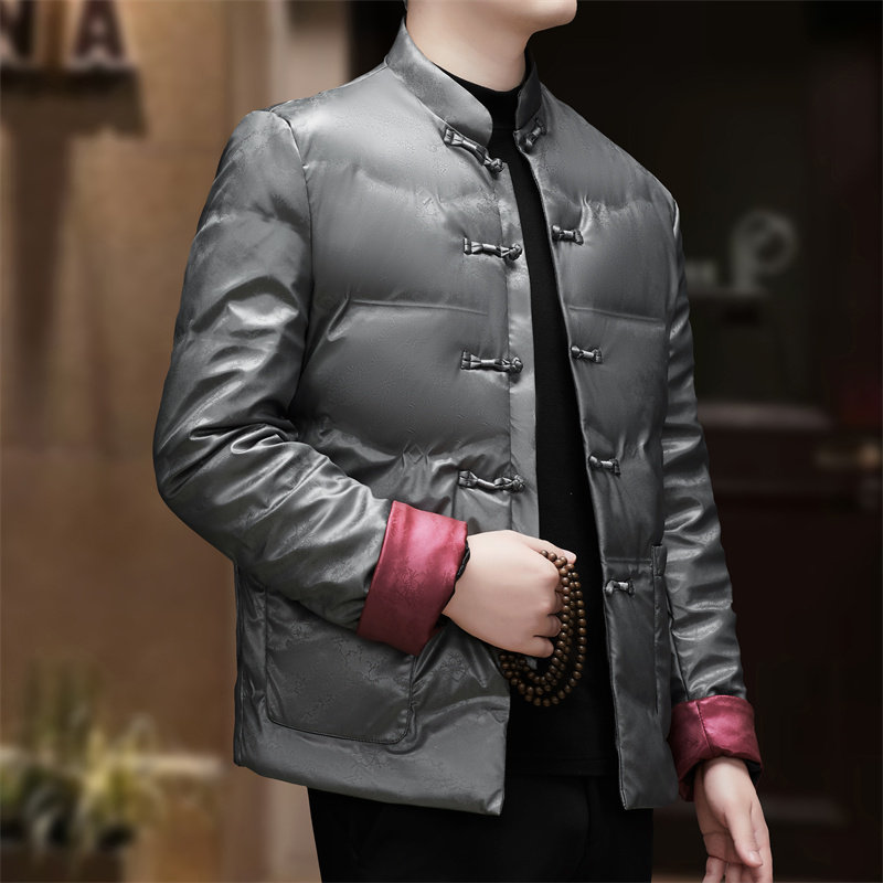 冬中老年亮面印花羽绒服风唐装爷爷外套XZ804/D2815P200外景,男装民族服装,星座804（原QT730）