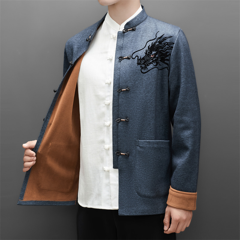 冬季老人绣花唐装加绒风男爸爸中式品质外套M25338P115，男装民族服装，星座804（原QT730）