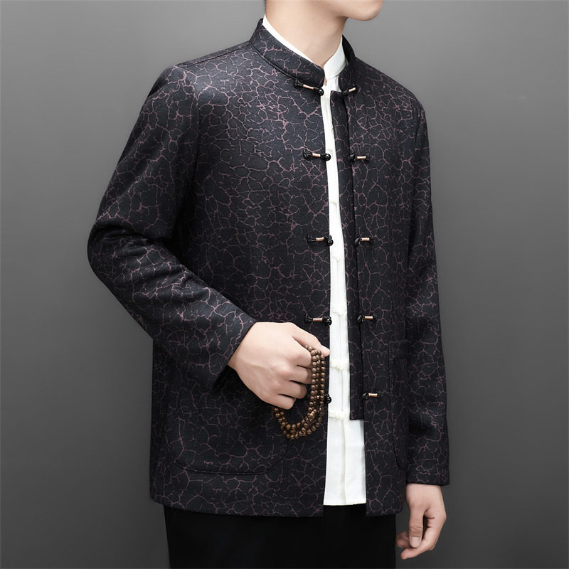 冬季老人印花唐装加绒风男爸爸中式品质外套M25317P115,男装民族服装,星座804（原QT730）