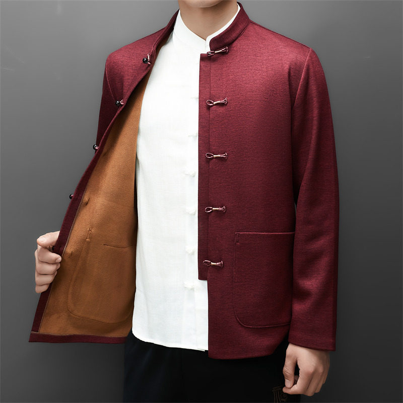 纯色唐装冬季老人风男加绒爸爸中式品质外套XZ804/M25315P115,男装民族服装,星座804（原QT730）