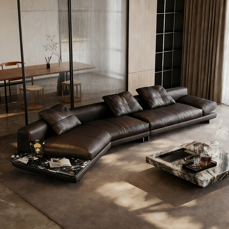 时增银河全青皮海岸线沙发头层牛皮飞天茅台米洛提半青皮弧形沙发