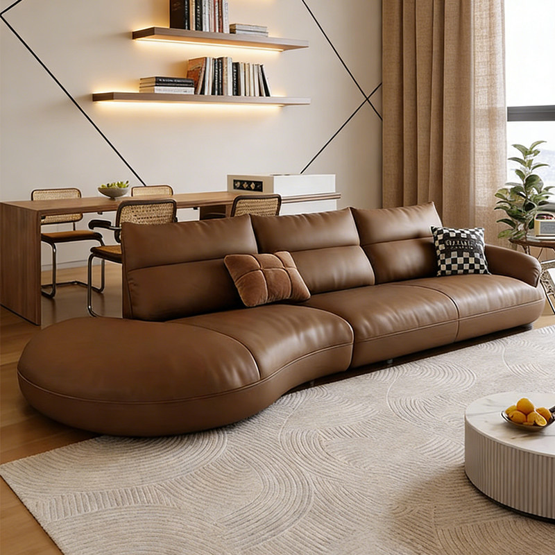 时增银河全青皮沙发头层牛皮飞天茅台米洛提半青皮弧形发新款