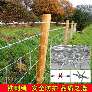 带刺铁丝围栏圈地热镀锌钢丝铁蒺藜防盗防爬围墙隔离刺绳铁丝网