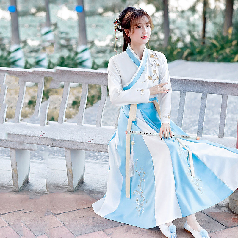 汉服女中国风清新仙女元素古风束腰改良淡雅复古套装飘逸秋冬交领
