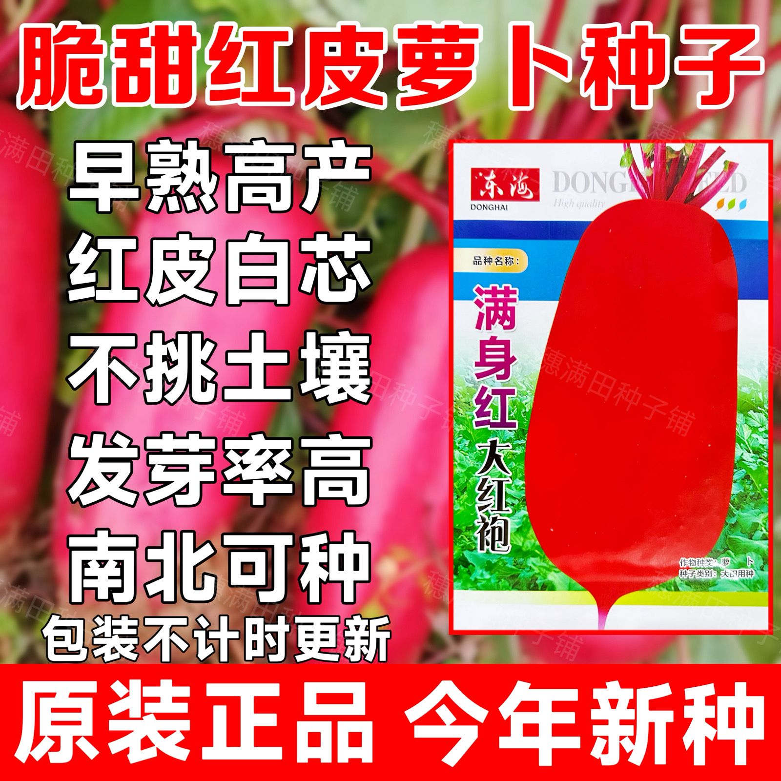红皮白心萝卜种子耐热耐寒萝卜种子甜脆高产满身红萝卜种籽秋冬播