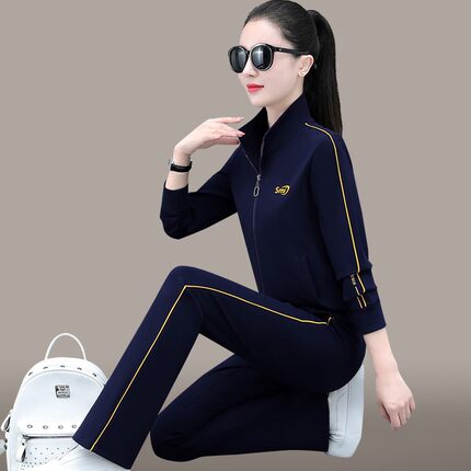 官方迈耐克斯立领运动套装女春秋季2026新款妈妈减龄休闲运动服宽