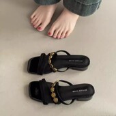 高跟鞋 凉鞋 女41到43宽胖脚女鞋 大码 夏季 2025新款 外穿拖鞋 低跟凉拖