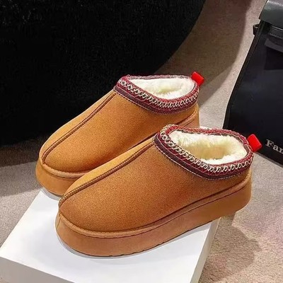大码女鞋41到43宽胖脚冬季雪地靴女外穿包头半拖厚底加绒勃肯棉鞋