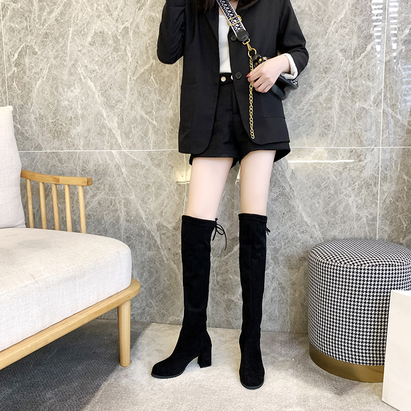 AUTUMN AND WINTER BIG TUBE BOOTS OVER THE KNEE THICK LEGS PLUS FAT LARGE SIZE WOMENS SHOES 40 FLAT BOTTOM 41 FAT MM43 ELASTIC LONG TUBE WOMENS BOOTS