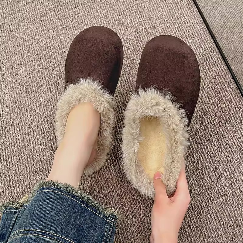 大码女鞋41到43宽胖脚秋冬新款毛毛鞋子外穿包头半拖鞋女加绒棉鞋