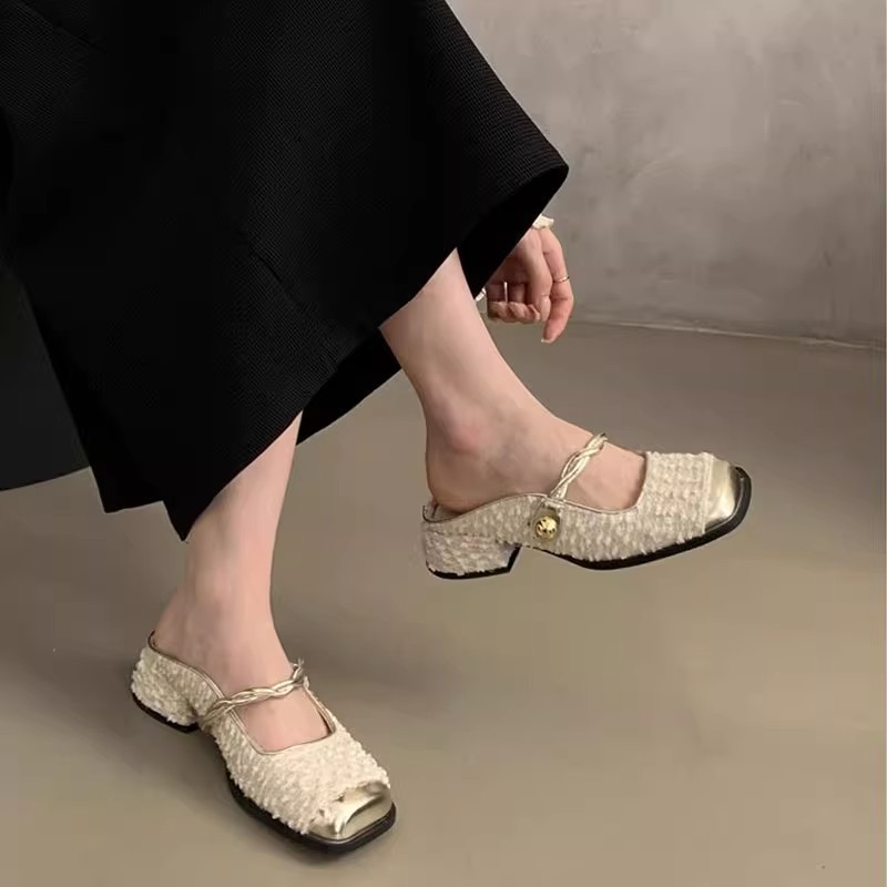 大码女鞋41到43宽胖脚夏季2025新款凉鞋高跟鞋玛丽珍鞋子包头半拖