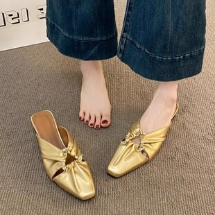 2025新款 41到43宽胖脚夏季 凉鞋 女高跟鞋 大码 外穿包头半拖单鞋 女鞋