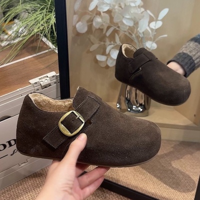 大码女鞋41到43勃肯鞋加绒软底厚底一脚蹬懒人全包毛绒博肯鞋棉鞋