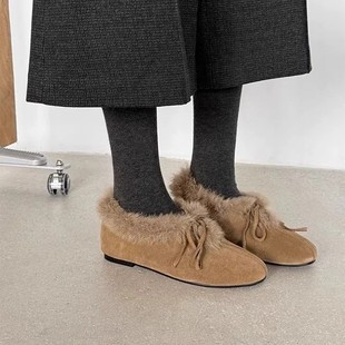 大码圆头女鞋41到43显脚小2025冬季加绒超火一脚蹬玛丽珍毛毛鞋女