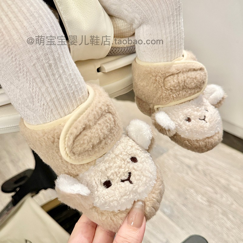 秋冬新生婴儿卡通加绒软底学步鞋