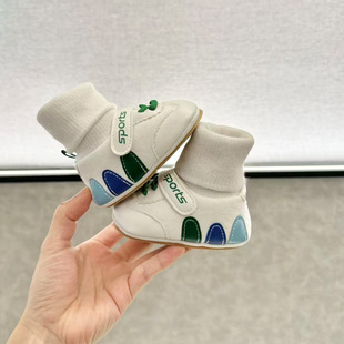 秋冬婴儿0-1岁男女3-9月宝宝加绒一体鞋袜不掉保暖防滑地板学步鞋