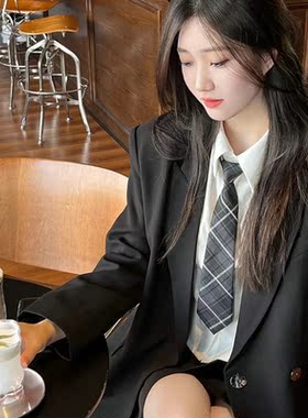 黑色领带女生复古jk日系学院风格子免打dk领带男懒人衬衫配饰短款