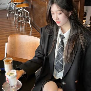 配饰短款 黑色领带女生复古jk日系学院风格 子免打dk领带男懒人衬衫