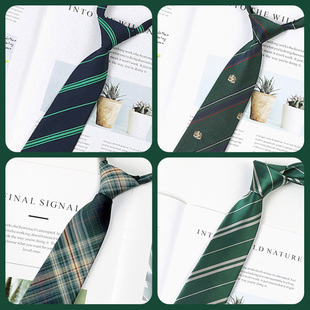 jk学院风绿色条纹领带男女免打短款懒人领带日系校供感装饰领带