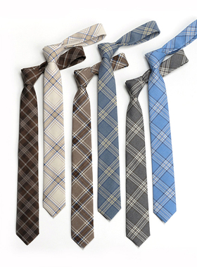 蓝色领带jk女学生学院风制服衬衫细窄版装饰日系格子dk男韩版手打