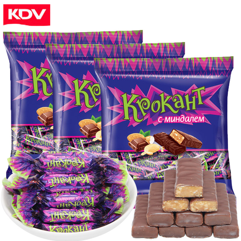 kdv俄罗斯紫皮糖kpokaht500g原装正品进口网红花生巧克力夹心糖果