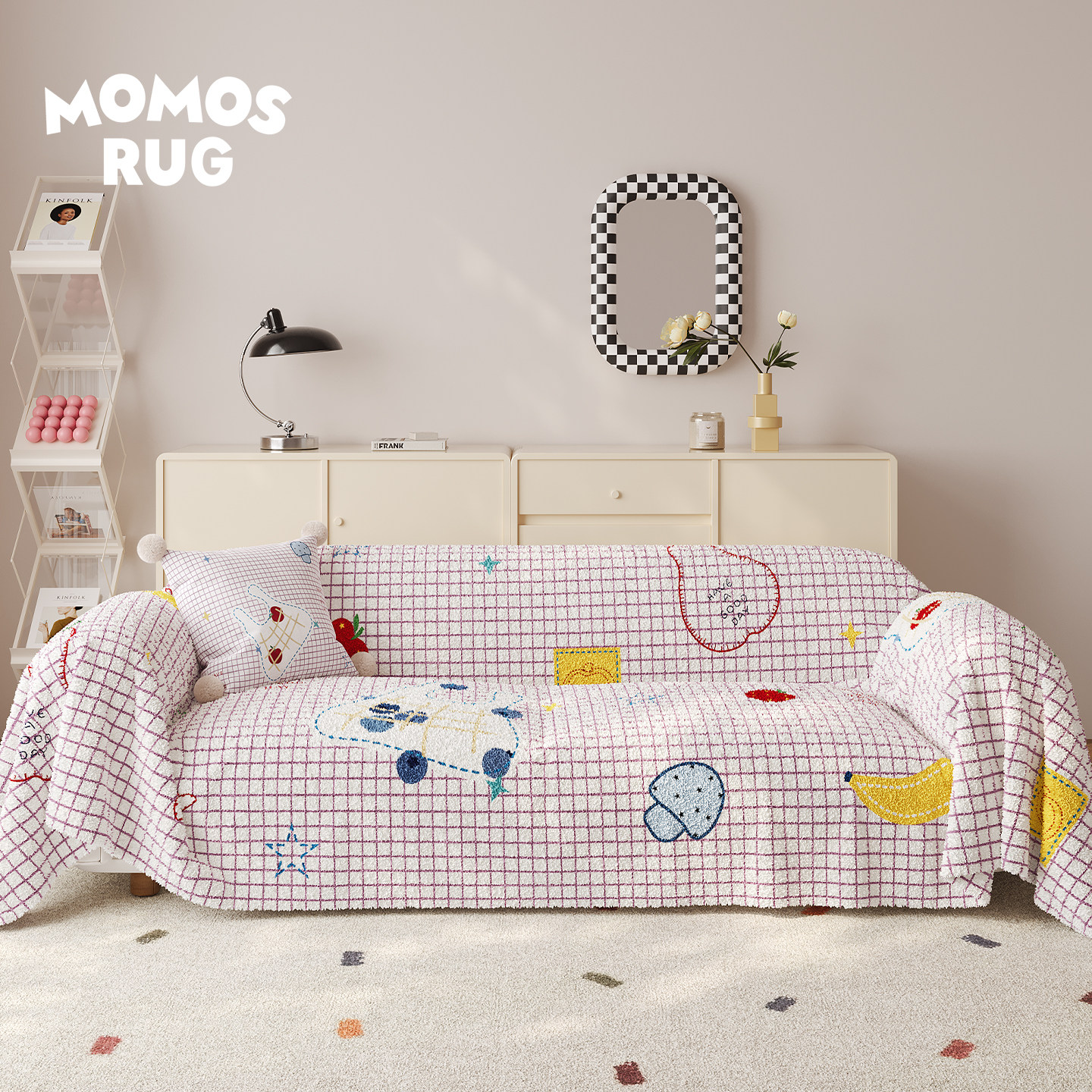 okay蓝莓网格沙发巾四季通用牛奶毛绒 ins风全包沙发盖布套罩巾,居家布艺,沙发套,淘宝优惠券,粉丝福利购,淘宝优惠卷