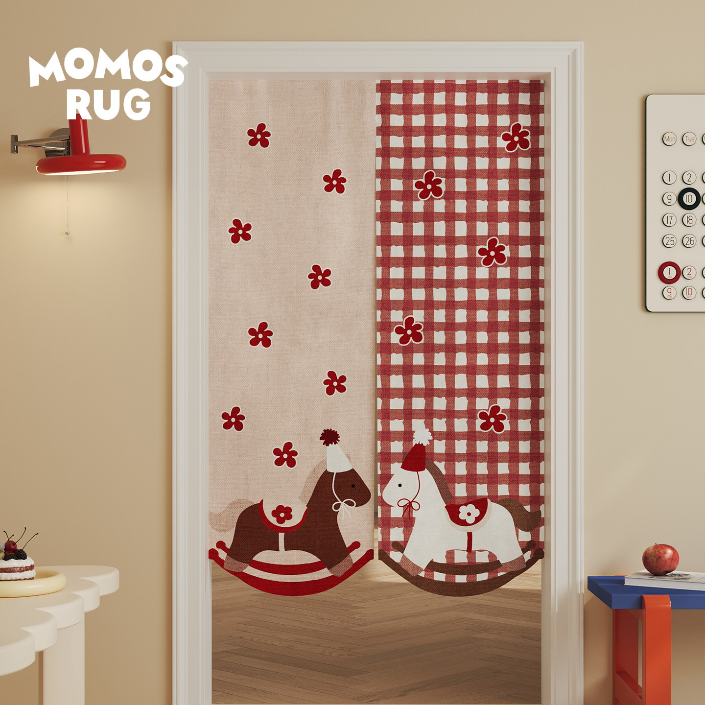 歌剧木马门帘红色新年马年喜庆遮挡帘厨房百搭卧室免打孔隔断帘子,居家布艺,门帘,淘宝优惠券,粉丝福利购,淘宝优惠卷