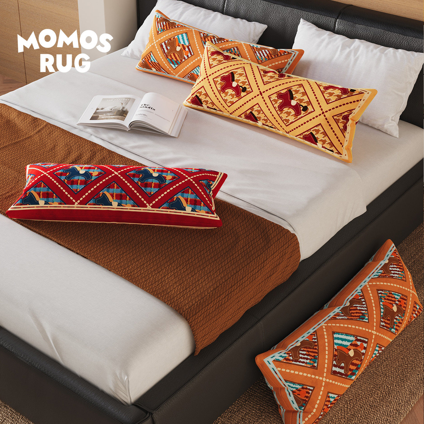 马年红色沙发抱枕长款靠背垫办公室简约新年喜庆车载午睡垫靠枕套