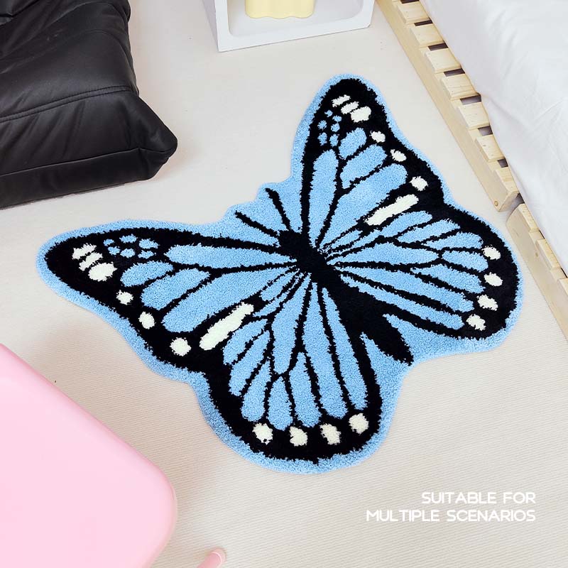 momosrug个性蝴蝶卧室植绒地毯客厅沙发毛绒柔软地垫ins风床边毯