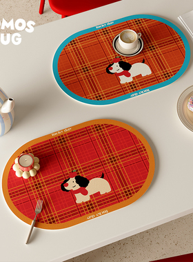 牛仔狗狗皮革餐垫红色拼接pvc防水防油可擦免洗鼠标百搭碗垫防滑