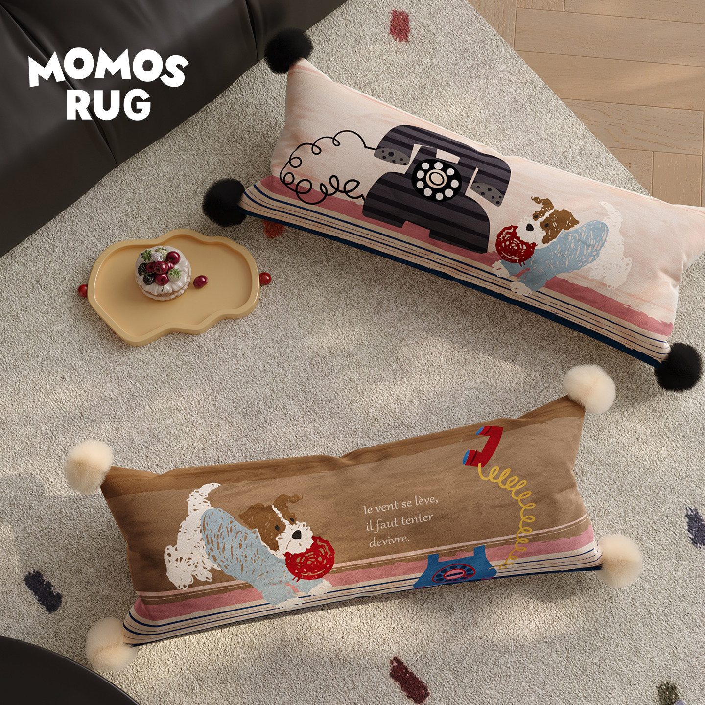 汪汪来电沙发长抱枕腰枕靠背垫办公室简约卡通家用车载午睡垫靠枕