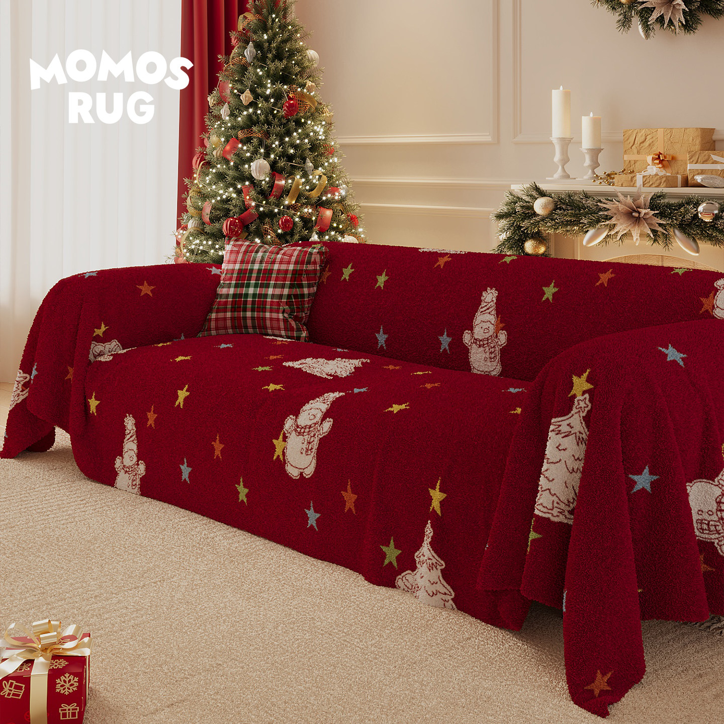 圣诞雪翁沙发巾四季通用卡通牛奶毛绒 ins风全包沙发盖布套罩巾,居家布艺,沙发套,淘宝优惠券,粉丝福利购,淘宝优惠卷