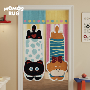 momosrug动物组合门帘卡通遮挡帘厨房防油烟半帘卧室免打孔隔断帘