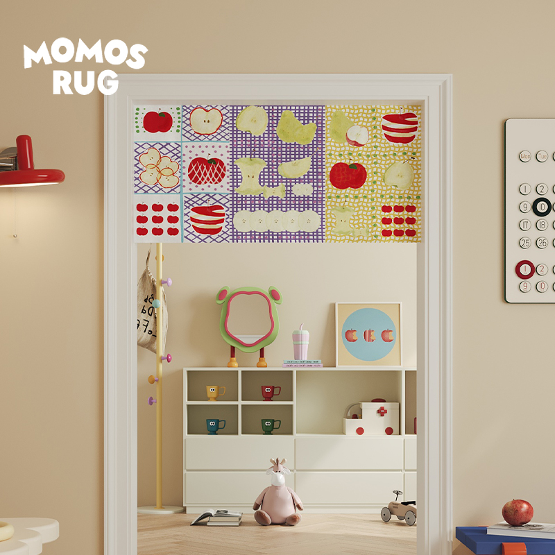 水彩苹果小门帘吊旗卧室客厅装饰简约短帘遮挡帘隔断门横挂布半帘