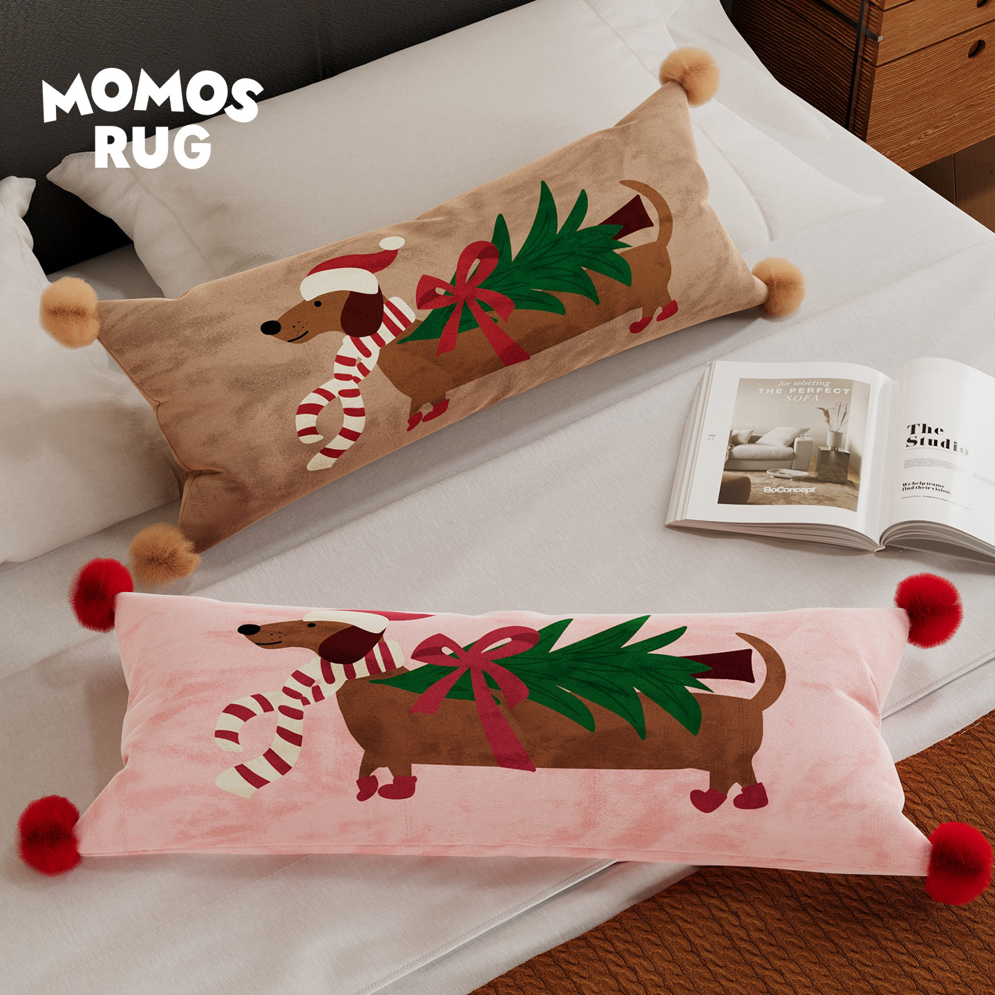 南特小狗沙发抱枕长款靠背垫办公室简约卡通圣诞车载午睡垫靠枕