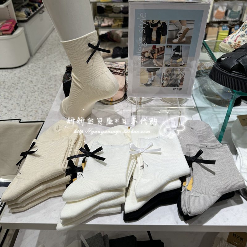 细蝴蝶结短袜~靴下屋24春季新色经典纯色蝴蝶结短袜tabio日本正品