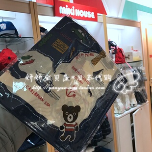 现货 Mikihouse 日本制小黑熊男女儿童方巾纯棉手帕围嘴三角巾