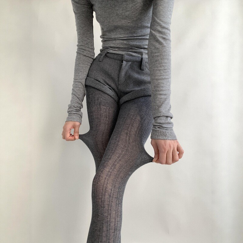 微透连裤袜子女格雷系竖纹显瘦显