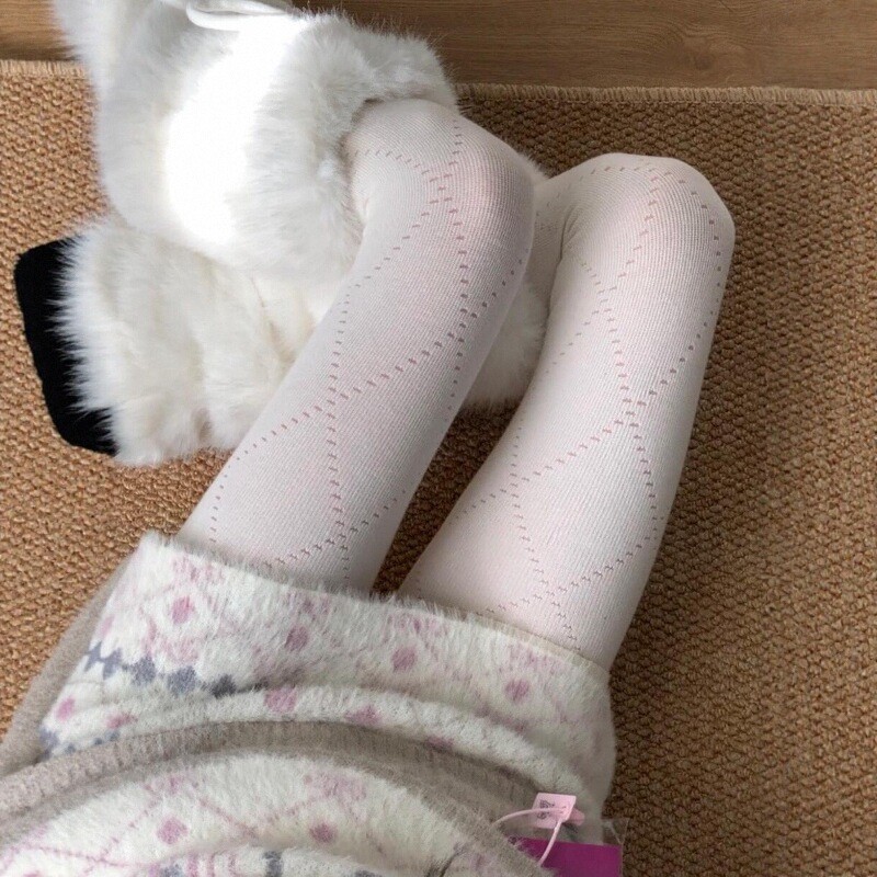 秋冬季白色菱格连裤袜日系JK美腿