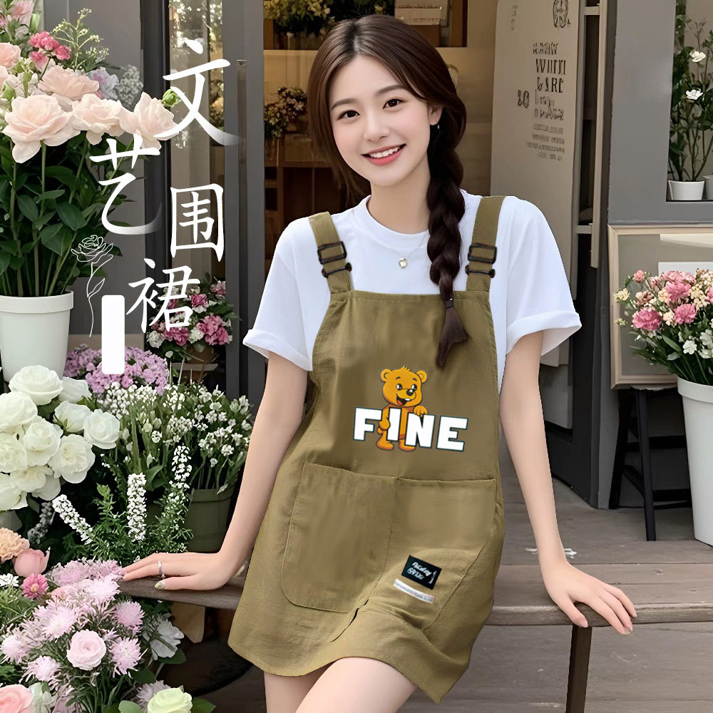 夏季薄款防泼水围裙小个子短款背带围腰厨房家用做饭餐饮工作服女