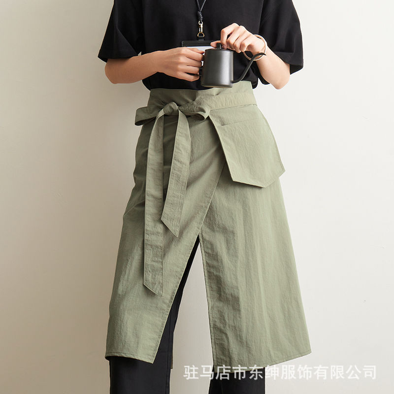 薄款防泼水中餐厅烤肉火锅咖啡店全包工作服务员半身围裙LOGO日式