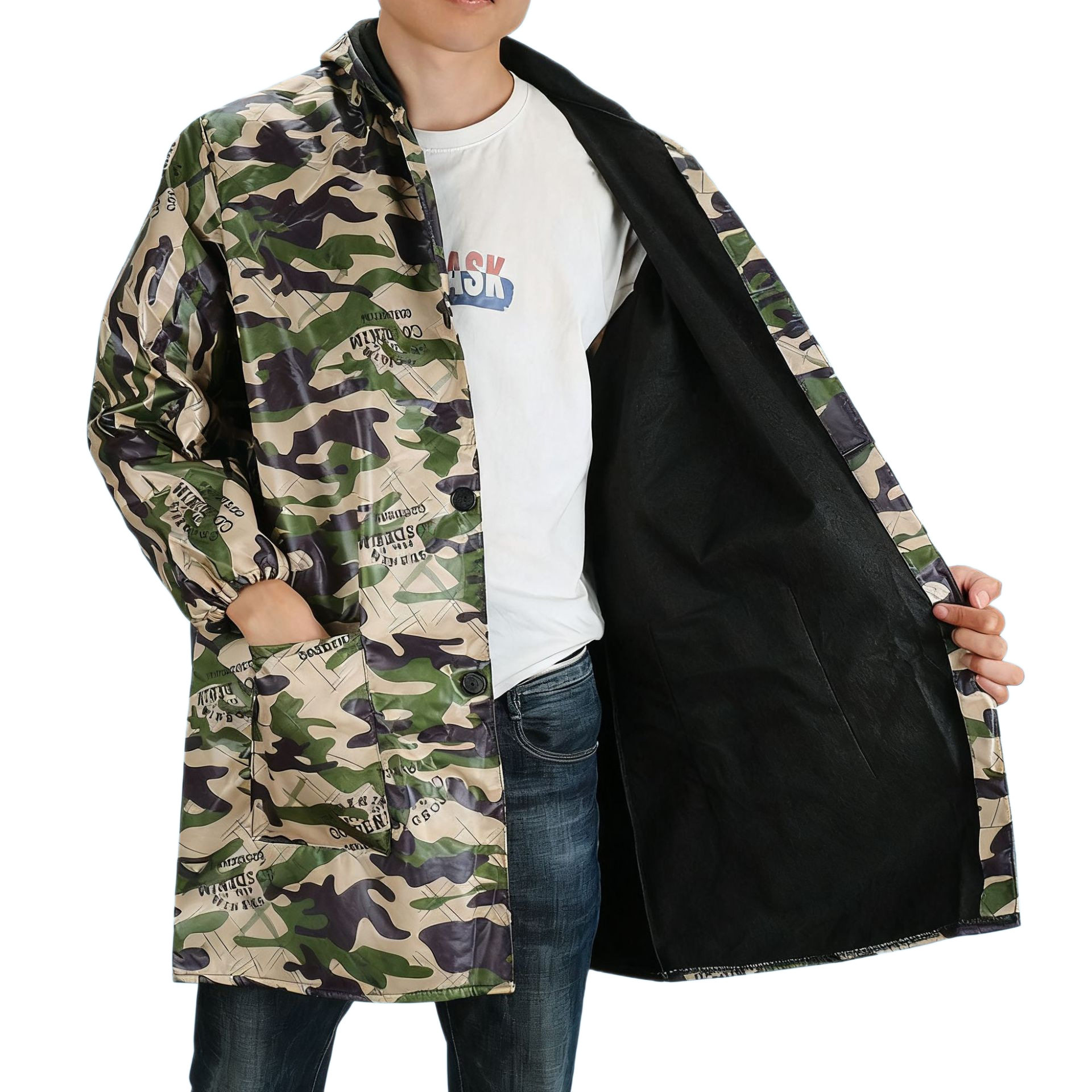 加绒防水连帽迷彩罩衣大褂作服外穿成人耐脏厨房长袖围裙外套,家庭/个人清洁工具,围裙套装,淘宝优惠券,粉丝福利购,淘宝优惠卷