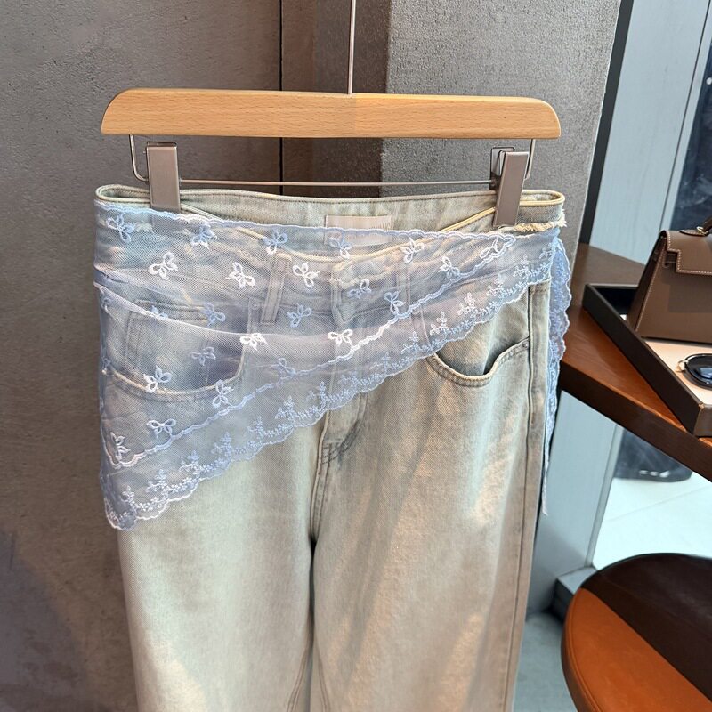 韩系休闲春夏时尚百搭蕾丝拼接系带腰巾装饰三角巾屁帘围裙屁帘