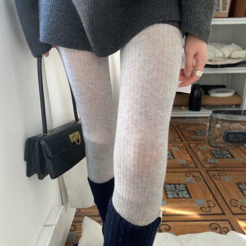 miu系宽条纹微透肉连裤袜薄款带