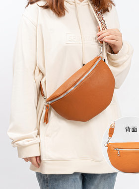 ENSPT欧美pu皮胸包斜挎女 跨境大容量褶皱腰包休闲旅游拉链小背包