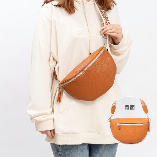 ENSPT欧美pu皮胸包斜挎女 跨境大容量褶皱腰包休闲旅游拉链小背包